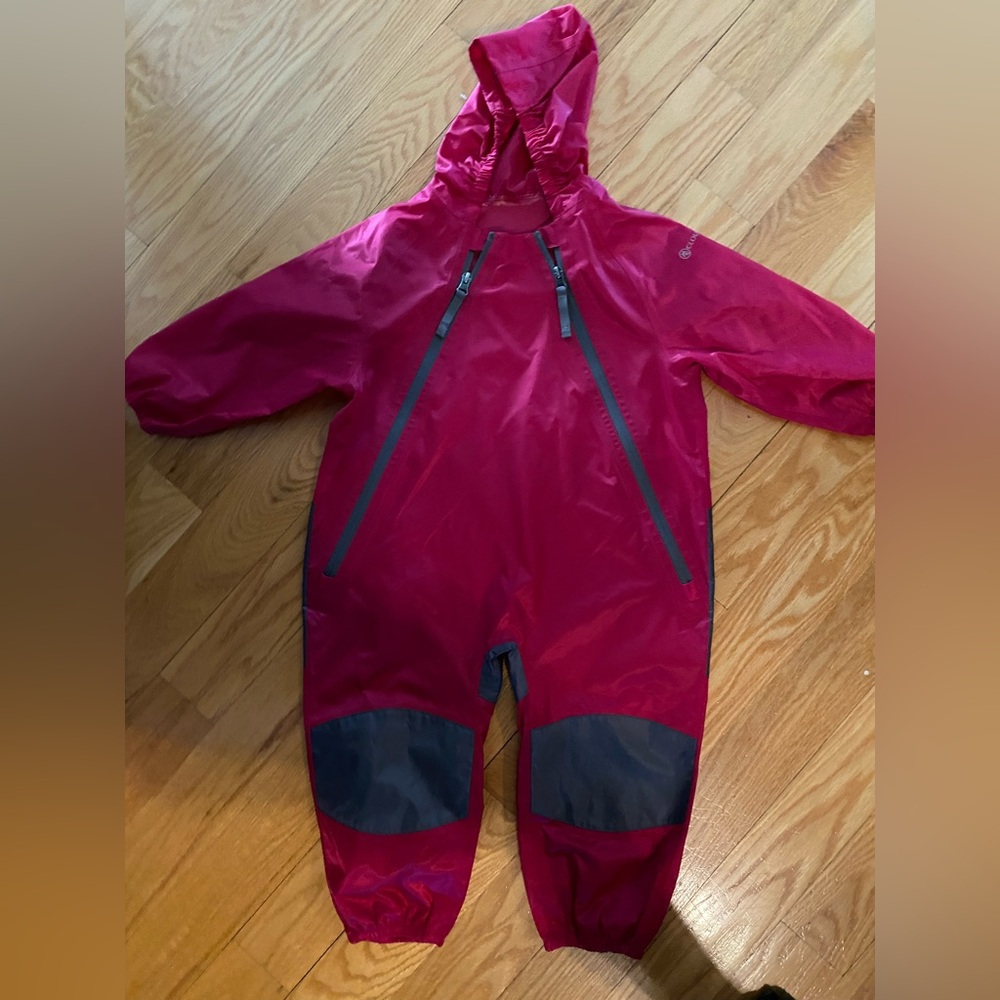 Children's Waterproof Hooded Rain One-Piece - Raspberry
